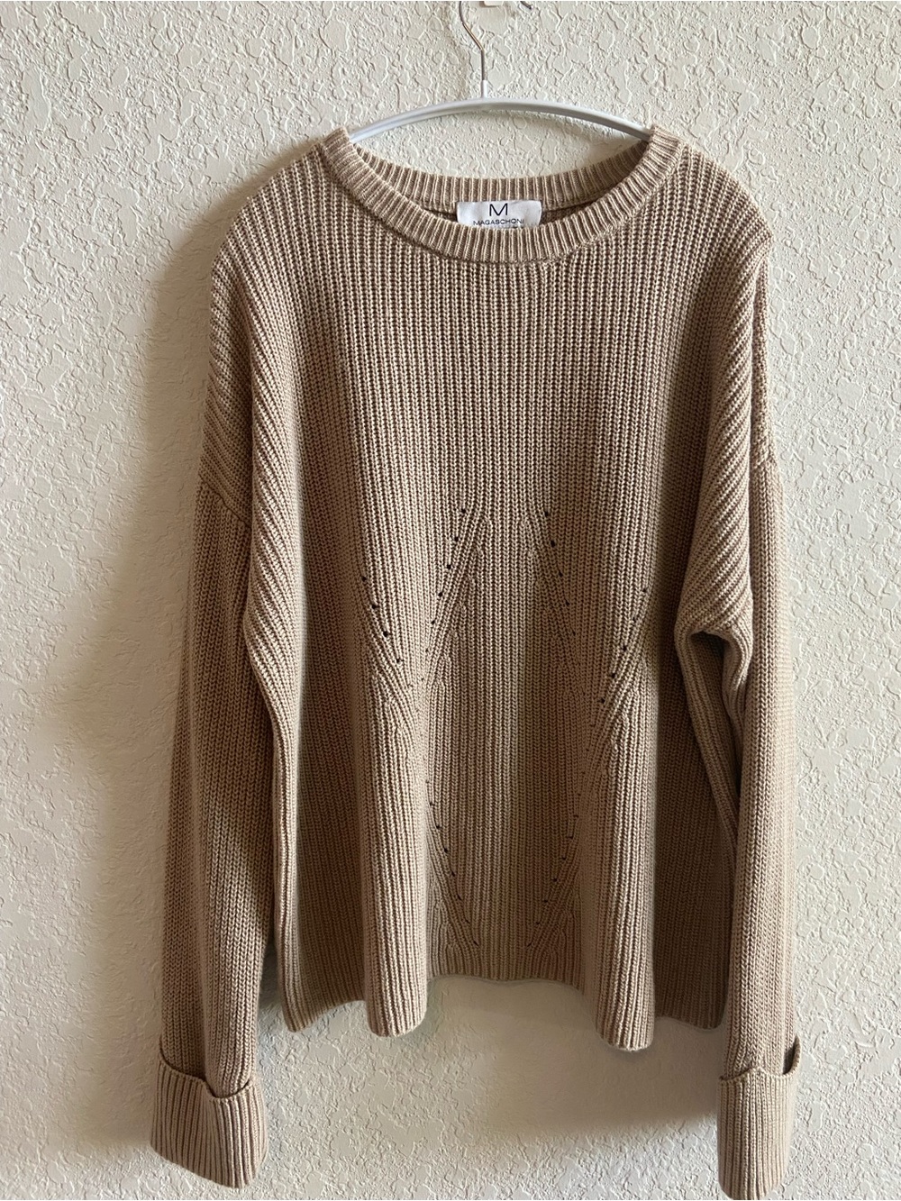 Magaschoni Beige Ribbed Crewneck Sweater